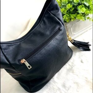Black Shoulder Bag With Gold Accents